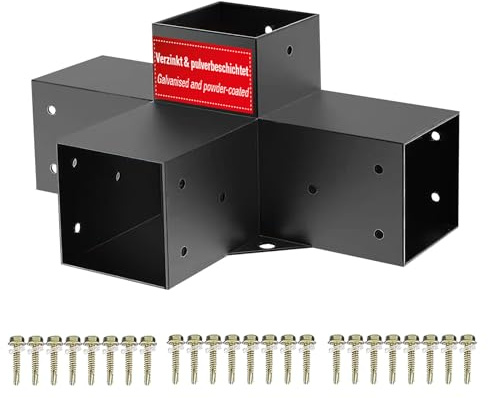 SOTECH centrumanslutning 90 x 90 mm (4-vägsanslutning) fyrkantstål galvaniserat och svart pulverlackerat för maximalt korrosionsskydd, Centrumförlängning för aluminium- och träkonstruktioner