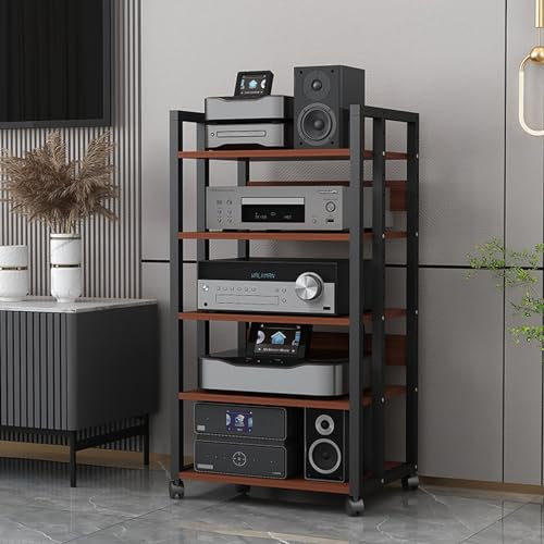 ASumPio Beweglicher Medienständer Mit 4/5 Ebenen, Audio-/Video-Rack, Cd-Player-Ständer, Aufbewahrungsschrank Für Stereokomponenten Mit Höhenverstellbarem Holzregal Für Zuhause/Bü,C-5 Tier
