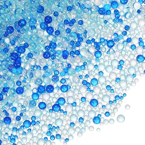 PATIKIL 200g Cuentas de Vidrio Burbuja Mini 1-3mm Bolitas Gotas Serie Azul | Pequeñas Iridiscentes sin Agujero, de Agua, para Manualidades DIY, Arte de Uñas, Relleno para Resina