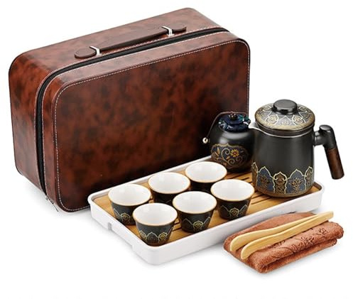 LANHUIYY - Teiera cinese in porcellana con colino, set di teiere in ceramica, servizio da tè in ceramica Kungfu con borsa da viaggio, scatola da tè e tavola da tè (CJ-01)