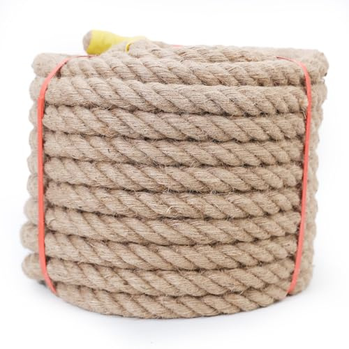 Meidansini Tauziehseil, Natürliches Hanfseil, DIY Verdrehtes Manilaseil für Handwerk, Gartenarbeit, Klettern, Hängematte, Nautisch, Tauziehen, Geländer, Innen- und Außendekoration (40mm x 15M)