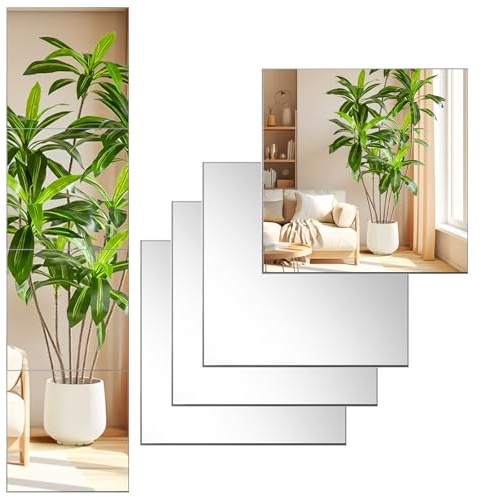 4 piastrelle a specchio autoadesive, 30 x 30 cm, in acrilico HD, specchi adesivi, adesivi da parete, non in vetro, autoadesivi, in acrilico, decorazione da parete per camera e TV