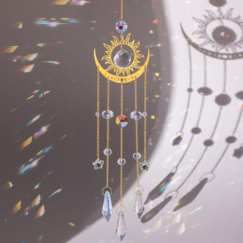 HJZHII Attrape-soleil cristal, lune, carillon éolien, à suspendre fenêtre, prismes guérison, intérieur extérieur, maison, jardin, décoration, cadeau