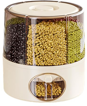 Contenedor de arroz, dispensador de arroz, dispensador de alimentos giratorio, caja de almacenamiento de arroz de 6 cuadrículas, caja de presentación de cereales sellada, 1 dispensador de