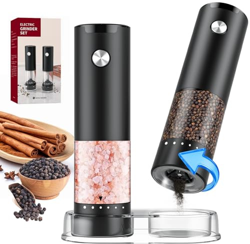Juego de molinillos eléctricos de sal y pimienta, salero y pimentero con batería automática, 6 grosores ajustables con LED, 100 ml de capacidad mejorada para cocina, comedor y regalos