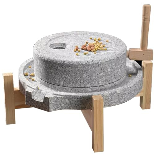 YCNLYSSR Handmade Stone Mill, Hand Wheat Nutmeg Paste Mill, Dry/Wet Bean Pulverizer Grain Grinder, Wheat Flour, Corn Juice, Sesame Seeds, Almonds,peppers,spices, Mung Beans,with Wooden Frame(35cm)