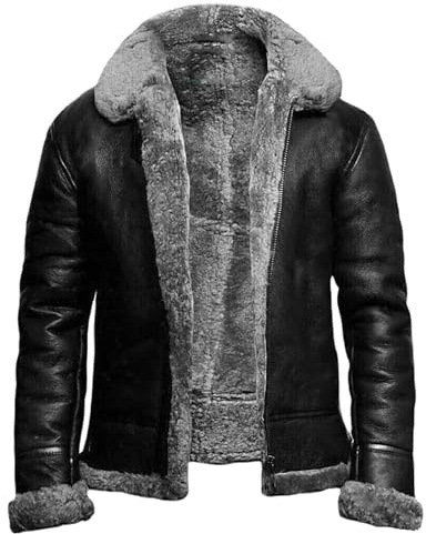 Generisch Lederjacke Mit Fellkragen Herren, Fleecejacke Pu Leder Wasserdicht Winterjacke Große Größen Warme Übergangsjacke Classic Vintage Bomberjacke Reißverschluss Revers Arbeitsjacke Für Outdoor
