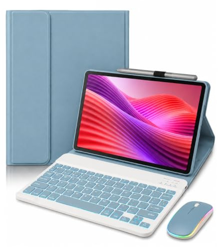 HLTOOP Funda Teclado de Español (Incluye Ñ) para Lenovo Tab 10.1 2025 (TB-311FU/TB-311XU), Teclado Inalámbrico Retroiluminado Desmontable con Cubierta Protectora, Ratón De Tableta,Azul