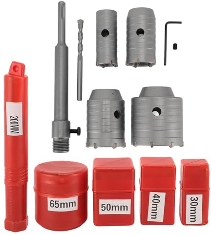Betonlochsägen Kit Wolfram Mauerwerk Mauerwerk Säge Bohrer Set SDS plus Schaft für Ziegelbetonwand Zement Steinfliesen 30 mm 40 mm 50 mm 65 mm mit Schraubenschlüssel und