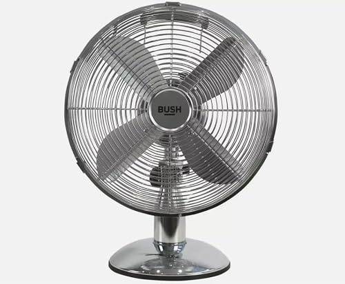 Bush 12 Chrome Oscillating Metal Desk Fan 3 Speed Tilt Adjustable 35W 7271090