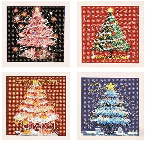 TECHO 5D Diamond Painting Kit Albero di Natale, Pittura Diamante 5D Fai da Te, 4 Pezzi Decorazione Natalizia per Adulti e Bambini Arte Artigianato per Casa e Pareti Decorazione