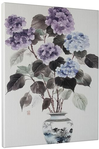 Stampa artistica da parete su tela con ortensia primaverile, stampa floreale viola blu, arte moderna da parete per soggiorno, camera da letto, bagno, ufficio, tela avvolta 40,6 x 50,8 cm