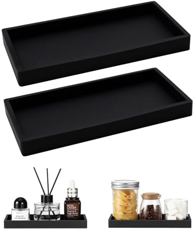 FUGLUS Vassoio Decorativo Nero per Bagno e Cucina, Resistente all'Umidità e all'Usura, Facile da Pulire, Moderno, 20 x 10 x 2 cm