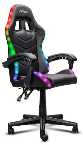 GXTrust 704 Roniq Sedia da Gaming RGB con 178 Colori ed Effetti, Poltrona per Ufficio con Luci a LED, Regolabile in Altezza, Reclinabile, Videogiochi, Nero
