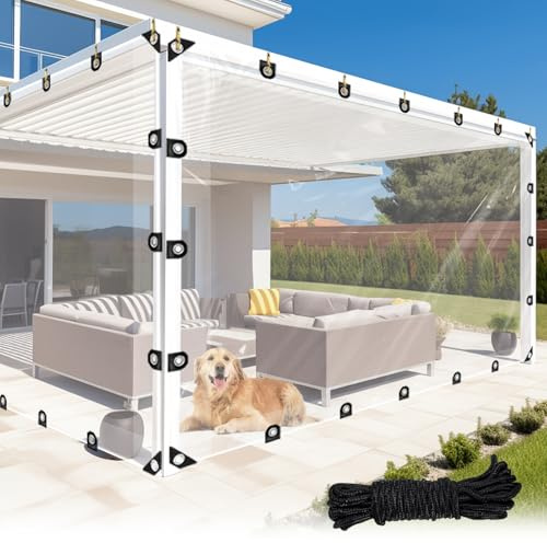LC&QS 8x16ft Thicken Waterproof Clear Tarp - Anti-Tear Windproof Garden Transparent Poly Tarpaulin, Snowproof PE Tarp with Grommets for Winter Greenhouse Patio Enclosure Chicken Coop.