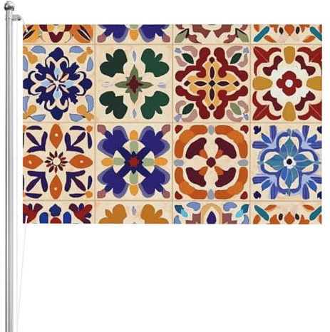 Mexikanische Keramikfliese, Boho, doppelseitige Outdoor-Flagge, xft, strapazierfähiges, wetterbeständiges Polyester mit lebendigen Farben, für Garten, Hof, Terrasse oder Zuhause