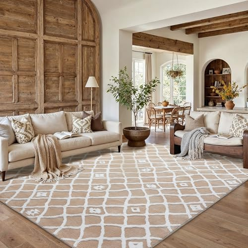 PureCozy Beige Teppich Wohnzimmer 200x300cm Boho Schlafzimmer Waschbarer Groß Teppiche 3D Effekt Gegend Kurzflor Flauschig Rutschmatte Esszimmer Kinderzimmer Bettvorleger Carpet