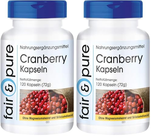 Fair & Pure ® Estratto di Mirtillo rosso 400mg - Estratto di Cranberry 30.000 mg (30g) - Vegan - 120 Capsule (Confezione da 2)
