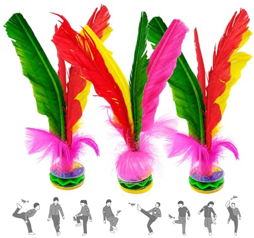yolzhxe 3 Stück Kick Federball, Chinesischer Jianzi Federfußball Set | Bunt Feder Fußball, Federball Outdoor Spielzeug Verbessern Sie Hand Auge Koordination, Outdoor Spiele für Kinder, Erwachsene