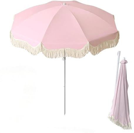 Parasol de jardin bohème de 180 cm avec franges, indice UPF 50+, parasol de plage portable pour table, jardin ou bord de piscine, imperméable et anti-UV