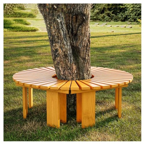 Circular uteplats sittplatser, trä wrap Around trädbänk väderbeständig | Cirkulär uteplats med ram av massivt trä, böjd trädbänk Allvädersställ for växtställ(Yellow)