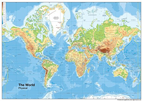 World Physikalische Karte – A2–594 x 420 mm (ca.) [GA]