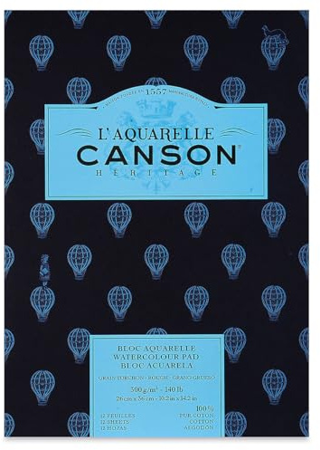 Canson Heritage Watercolor Pad, Rough, 10.2 x 14.2, Fold-Over Cover, 12 Sheets (100720019) (C100720019)