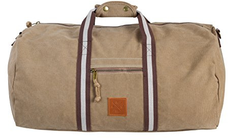 Canvas Barrel Bag - Sporttasche, 45 Liter, Duffel Bag Tasche mit Echt-Leder Veredelung (Manufaktur13) (Sand)