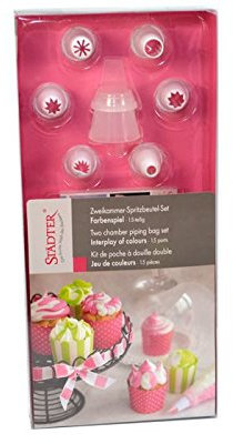Zweikammer-Einwegspritzbeutel Set inkl. Tüllen u. Adapter 15-tlg, Spritzbeutel, Tüllen