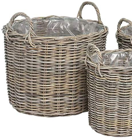 Grafelstein Pflanzkübel SEA Grass aus Rattan grau beige Pflanzkorb Hamptons Landhaus - Gross