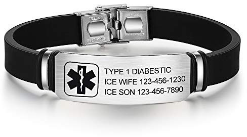 Personalizzata Avviso medico Braccialetto per Donne,Silicone Acciaio inossidabile Gruppo musicale Emergenza Avviso medico Uomini Braccialetti,ufficiale ID polsino Avviso medico Distintivo,inciso Testo