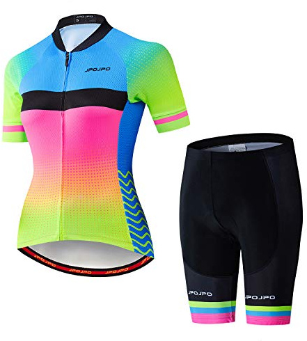JPOJPO Damen Radtrikot Set Radtrikot Kurzarm + Radhose mit 5D Sitzpolster MTB Fahrradbekleidung