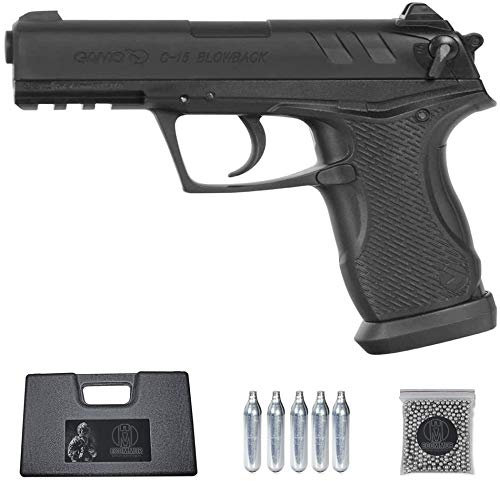 Ecommur. C15 gamo blowback | Pistola de Aire comprimido semiautomática (munición Dual: bb's + perdigones) Calibre 4.5mm + maletín + balines y CO2