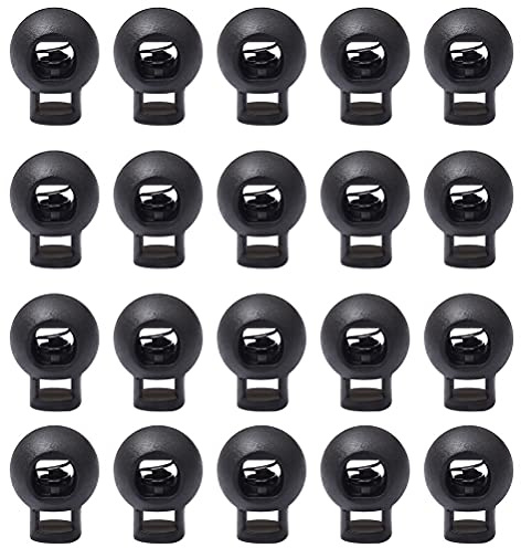 20 Stück Kordelklemme Einzelne Loch Kordelstopper Rund Stopper Rutschen Kordel Verschluss Ende für Seile Endfeder Toggle Stopper(Schwarz)