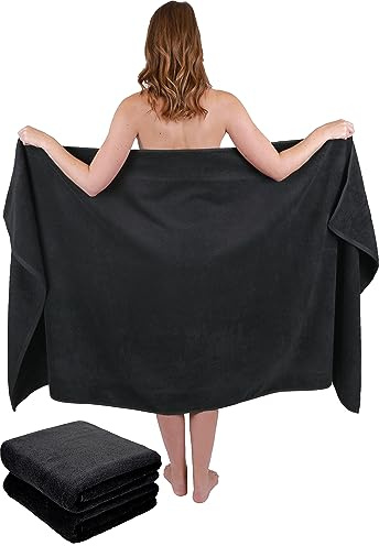 Betz 3 Stück Badetücher groß XXL Badetuch Saunatücher Dresden 100% Baumwolle Größe 100cm x 180cm Farbe dunkelgrau