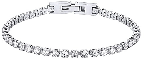 U7 Damen Halskette mit Brillianten Zirkonia Tennis-Kette 41cm/46cm Edelstahl/18k vergoldet Eleganter Modeschmuck Accessoire für Weihnachten Muttertag Geburtstag Jahrestag