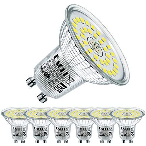 EACLL GU10 LED Kaltweiss 6.5W Ersetzt 100W Halogen Leuchtmittel, 6er-Pack. 790 Lumen 6500K Birnen, AC 230V Flimmerfrei Strahler, Abstrahlwinkel 120 ° Spot, Nicht Dimmbar Kürzer Reflektorlampen