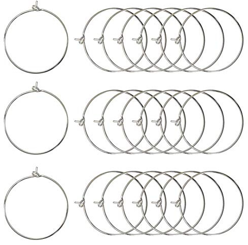 TOSSPER 100 Stücke Wein Glas Charm Ringe Ohrring Perlen Reifen Für Party, Hochzeit Und Feste Dekoration 30mm (Silber)