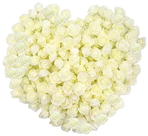 Gearific 200 mini rose artificiali in schiuma, per fai da te, matrimoni, feste, San Valentino, festival, decorazione della casa (bianco)