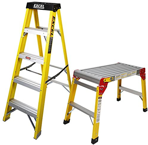Excel Heavy Duty Fibreglass 4 Tread Ladder with Folding Hop up