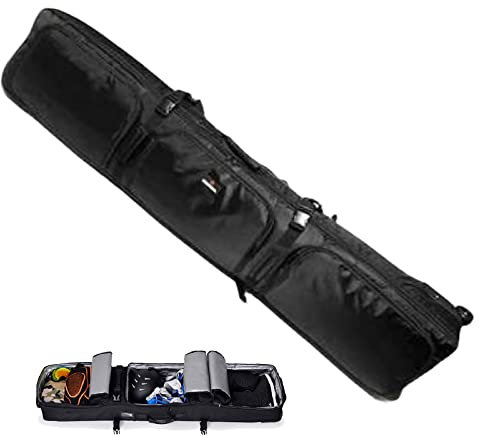 Gepolsterte Snowboardtasche mit Rollen – Rollende Doppel-Skitasche, tragbar, wasserdicht – Reisetasche zum Aufbewahren und Transportieren für Flug- und Straßenreisen/Black / 180x30cm