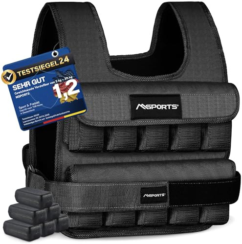MSPORTS Gilet Ponderato Premium per Donne & Uomini – Regolabile 5–29 kg, Gilet per Corsa, Gilet Ponderato per Camminata, Gilet Tattico per Allenamento per CrossFit, Forza, Cardio & Allenamenti a Casa