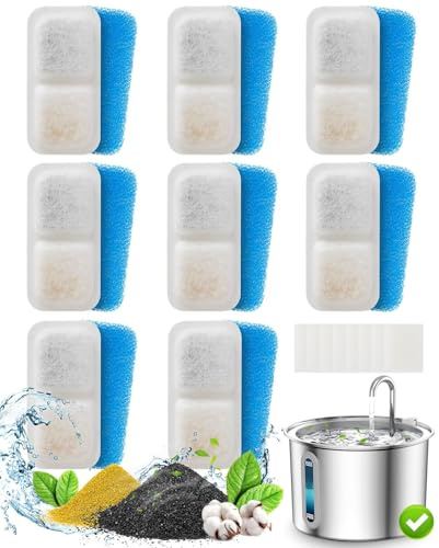 oneisall 8 Packung Ersatzfilter für PWF-001 2L Katzenbrunnen Trinkbrunnen Edelstahl, Wasserbrunnen für Katz, 3 Filtersystem