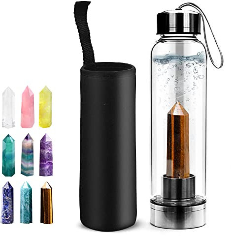 HINATAA Crystal Water Bottle, Removable Healing Natural Quartz Water Bottle, 550 ml (Tiger's Eye)
