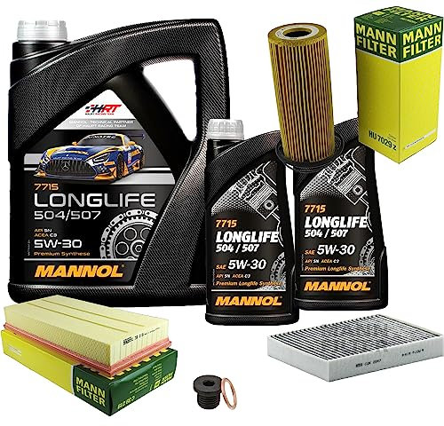 EISENFELS Filter Set Inspektionspaket erstellt mit 7 L Motoröl MANNOL Longlife 504/507 5W-30, MANN-FILTER Ölfilter, Luftfilter, Innenraumfilter, Verschlussschraube