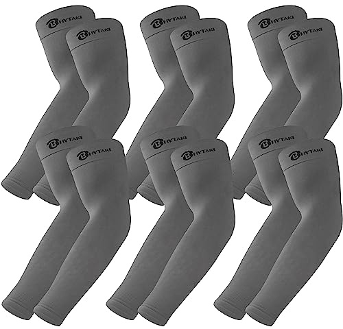 BHYTAKI 6 Pairs UV Sun Protection Arm Sleeves, UPF 50 Sports Cooling Arm Compression Sleeves for Men Women Teenager