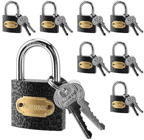 SEUNMUK 8 Pack 38mm Padlocks, Heavy Duty Copper Core Pad Lock with Key, High Security Small Outdoor Padlock for Toolbox, Doors, Shed, Warehouse, Cabinets, Black