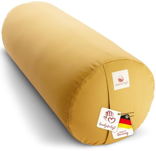 Navango® Cuscino Cilindrico Bolster Yoga | Cuscino Lungo | Ø24 cm | Imbottitura Pula di Farro | Rivestimento Lavabile 100% Cotone | Cuscino Meditazione | Cuscino a Rullo da Yoga Fatto a Mano