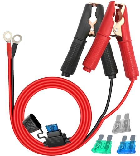 HuaLiSiJi Cable para Bateria con Pinza 12V24V Pinzas Cable Bateria con Fusible 14AWG 30A,Pinzas Cocodrilo Bateria Cobre Puro con Fundas Aislantes, para Baterías de Automóviles Otros Equipos (1.5m)