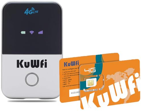 KuWFi 4G LTE Mobile WiFi Hotspot and 2GB Prepaid 4G LTE SIM Card